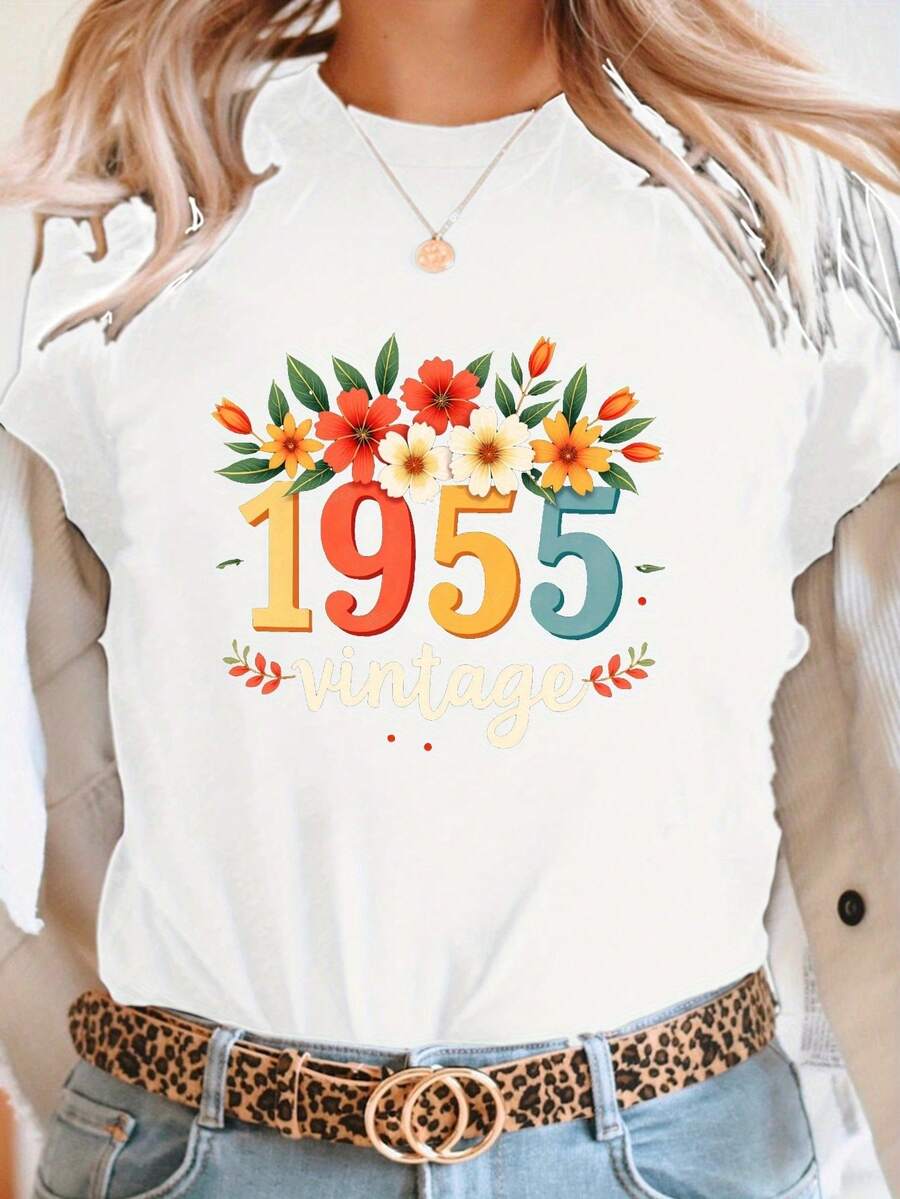 Camiseta de Mujer 100% Algodón Puro, Estilo Bohemio, con Estampado Floral Artístico, Casual, Básica, de Manga Corta, a la Moda. Camiseta de Mujer con Patrón Vintage Bohemio, 100% Algodón, Suave, Transpirable, Cuello Redondo, Manga Corta, Estilo Boho Urbano. - Blanco - Ver 1