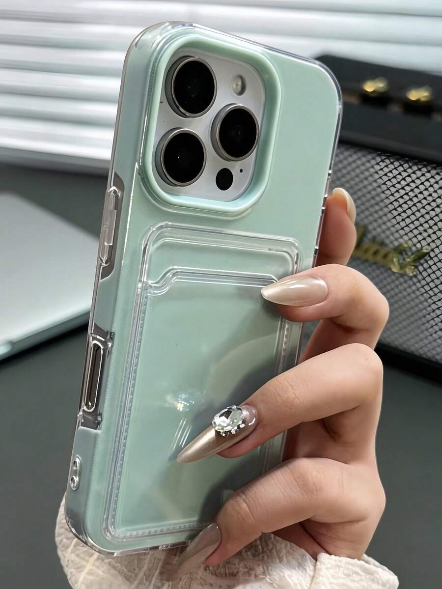 Funda de teléfono de color caramelo con ranura para tarjeta 2 en 1, compatible con iPhone 17 Pro Max, 16 Pro Max, 15 Pro Max, 17 Pro, 16, 15, 14, 13, 12, 11 Pro Max, 16 Plus, 17, 17 Pro Max, minimalista a prueba de caídas, carcasa transparente y suave - Celeste - Ver 1
