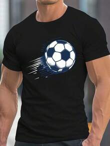 Camiseta de Fútbol para Hombre, Verano, Casual, Cuello Redondo, con Diseño de Onda Sonora de Balón de Fútbol, Tejido de Punto Transpirable y Elástico, Corte Regular para Adultos - Negro - Ver 6