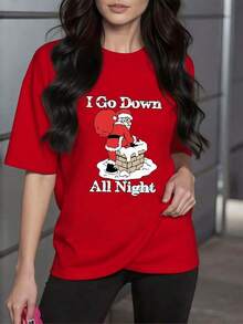 Figura de Santa Claus bajando por una chimenea con saco lleno de regalos simbolizando generosidad y alegría navideña con detalles graciosos y toque festivo camiseta para mujer 100% algodón - Rojo - Ver 7
