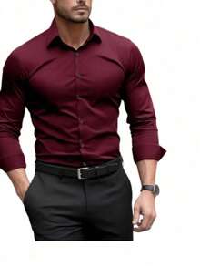 Men's Slim Fit Dress Shirt Of Premium Quality - Excellent Finish - Vinho - View 1