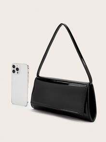 Fashionable Solid Color Mirror Detachable PU Handbag, Elegant Business Bag Suitable For Women's Daily Commute, Dates, Parties, Weddings, Balls, Formal Occasions, Can Be Matched With Wedding Dress, Formal Evening Gown, Ball Gown, Birthday Dress - Black - View 6