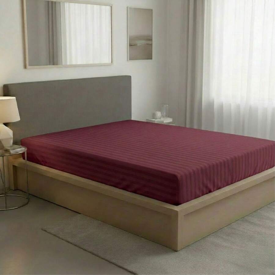 Fitted Sheet With Elastic All Around The Bottom, Cotton-Like Feel, Soft And Cool, Ideal For Spring, Available In Twin, Full, Queen, And King Sizes, Variety Of Colors, Perfect For Modern Bedrooms, Breathable And Comfortable For All Seasons - 酒紅色 - 查看 1