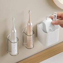 1pc/2pcs Creative Self-Adhesive Toothbrush Holder, Wall-Mounted Bathroom Storage Rack, Home Shower Room Decor - Multicolor - View 3