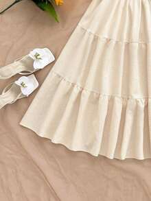 xheSoleia Vestido mini de mujer con tirantes de espagueti y unicolor, moda simplista y casual para uso diarioxhe - Albaricoque - Ver 4