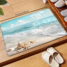 1pc Beach Wave & Starfish Print Entryway Mat, Non-Slip Absorbent Carpet, Soft & Easy To Clean, Suitable For Kitchen, Bathroom, Bedroom And Balcony Indoor Decor - Multicolor - View 8
