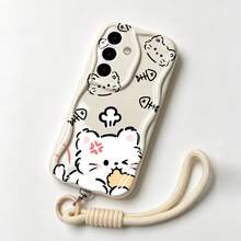 1 phụ kiện dây đeo có thể tháo rời hình mèo xương cá hoạt hình + ốp lưng điện thoại họa tiết sóng kem không đều, tương thích với các dòng điện thoại Android Galaxy S23/S24/S25/S26/S26 Ultra/S26 Plus/A57/A37/A17/A07, Note 13 Pro, A3X, Y21. - trắng - Xem 1