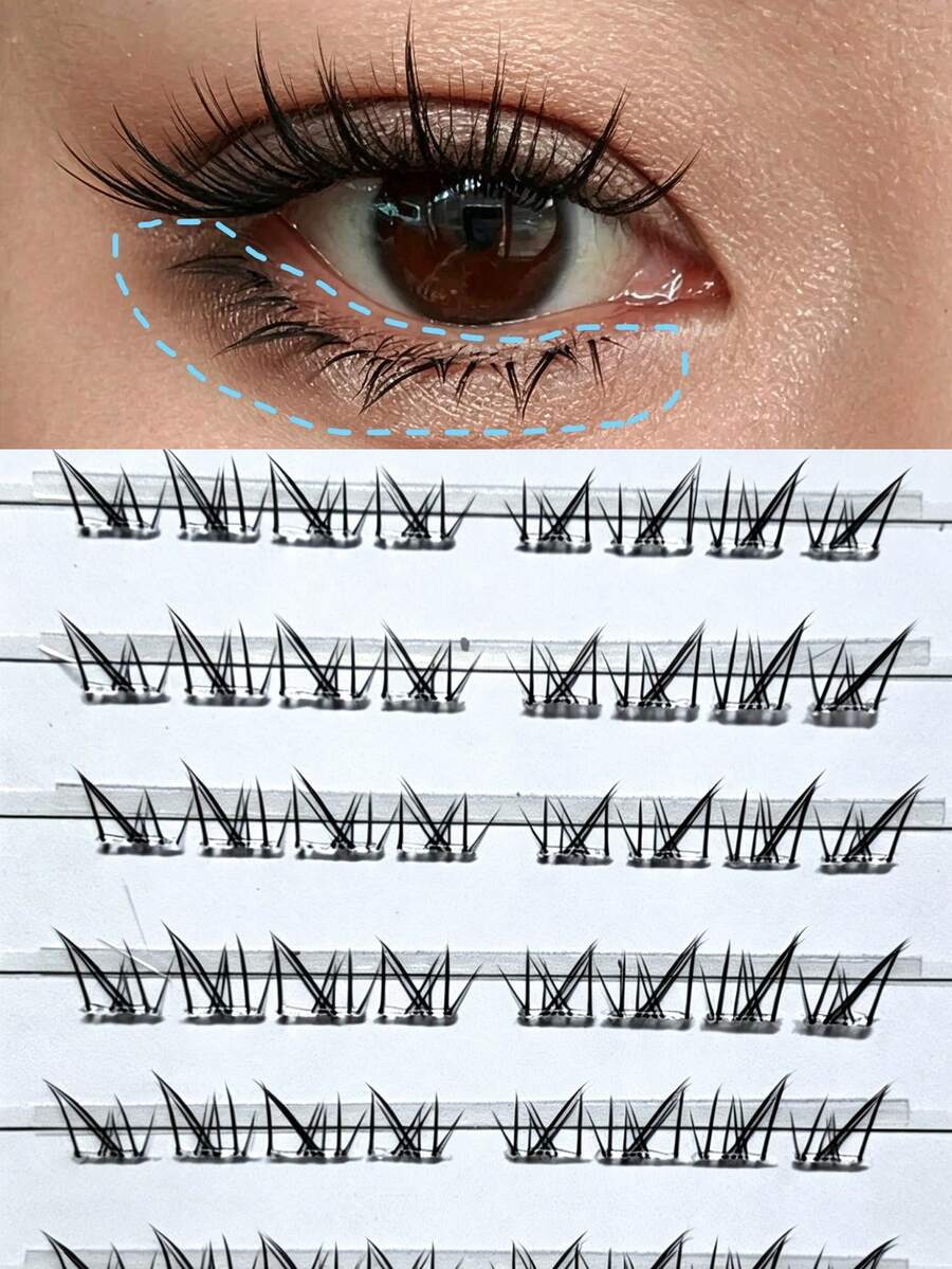 64 piezas de pestañas individuales de estilo de medianoche de verano pintadas a mano con adhesivo, con aspecto natural para principiantes, adecuadas para maquillaje de ojos, citas, uso diario, fiestas, clubes, reutilizables, efecto de volumen instantáneo, hechas a mano, ligeras y fluidas, DIY, duraderas, pestañas individuales de estilo de dibujos animados (tarjeta base aleatoria) - B - Ver 1