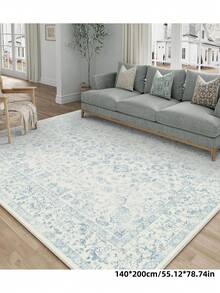1pc Bohemian Style Paris Garden Printed Carpet, Suitable For Living Room, Bedroom, Dining Room, Dorm, Office And Other Home Decor, Non-Slip Vintage Farmhouse Style Rug - Baby Blue - View 7