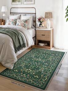 1pc Bohemian Style Paris Garden Printed Carpet, Suitable For Living Room, Bedroom, Dining Room, Dorm, Office And Other Home Decor, Non-Slip Vintage Farmhouse Style Rug - Green - View 5