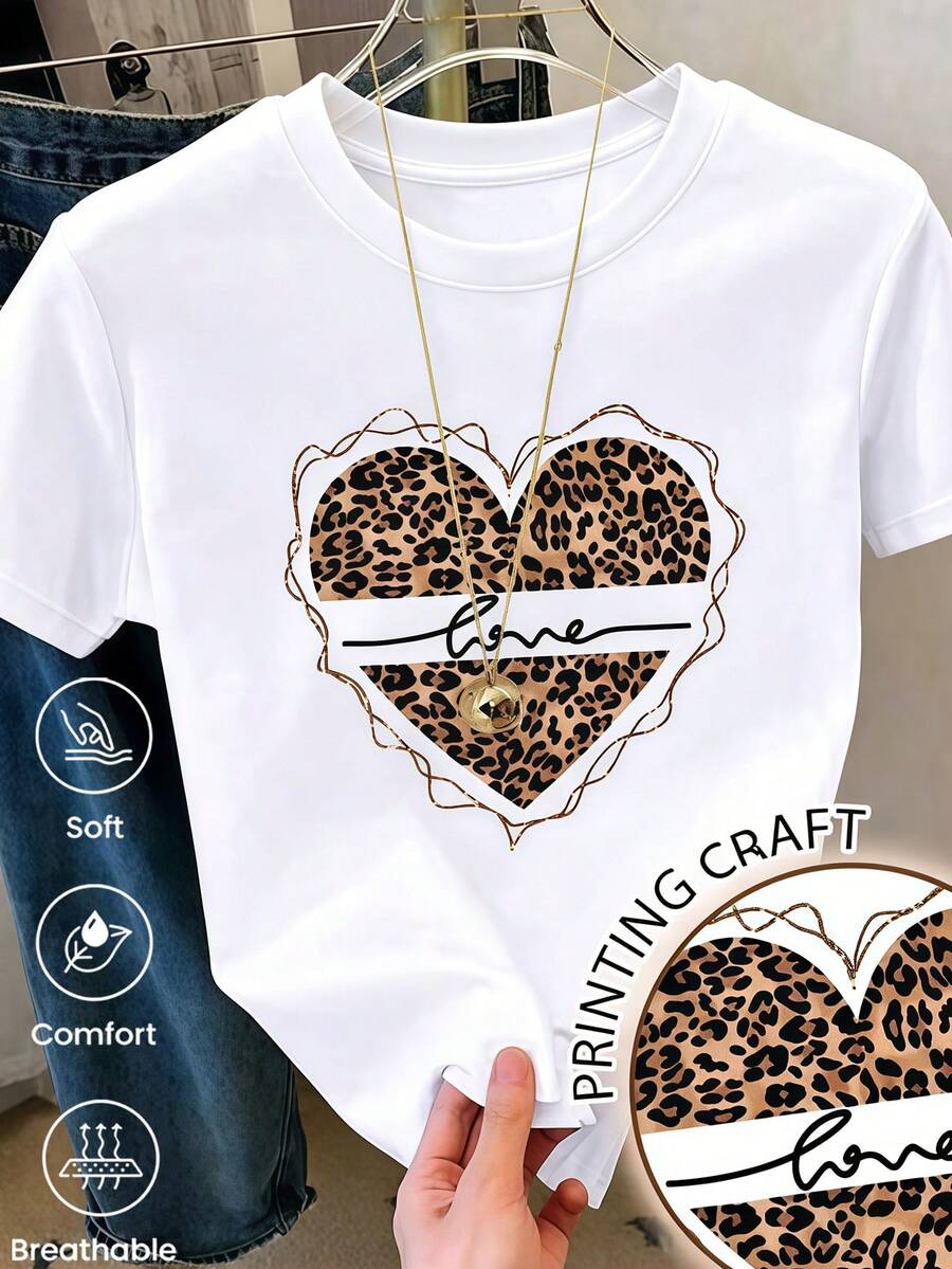 180 g Hecho en México, Moda Primavera/Verano 2026 Camiseta de manga corta, Estampado de dibujos animados, Estilo para parejas, Ropa interior/exterior, Cuello redondo informal para la oficina, Top unisex de una pieza - Blanco - Ver 1
