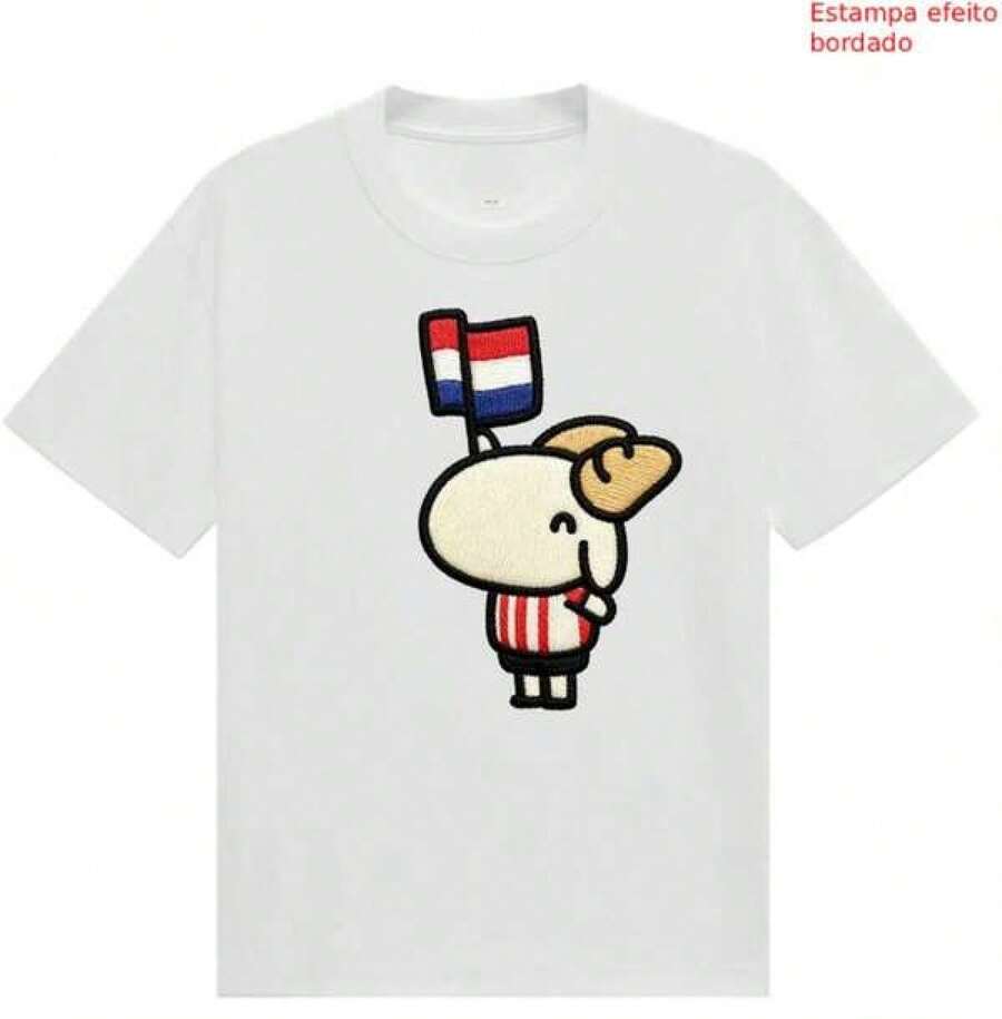 Playera de con cabrita kawaii, efecto bordado, unisex, color negro - Negro - Ver 1