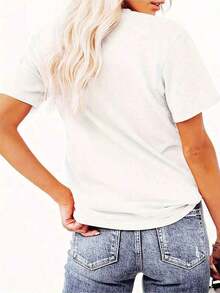 1 Piece, Men's And Women's Casual Fashion T-Shirt, Soft, With Graphic Prints, Fun Gift, Soccer Print, Women's Fashion, Round Neck, Short Sleeve, Simple Casual Sports T-Shirt, Comfortable Summer Top For Women, 100% Cotton, Soft Fabric. Basic Cotton Round Neck T-Shirt For Women, Versatile, Easy To Match, Suitable For Daily Wear, Urban Style, Vacation Outfits, Weekend Outfits. - 白色的 - 查看 3