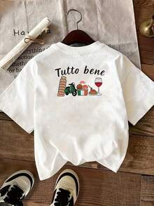 Camiseta estampada de manga corta, estilo italiano, camiseta casual de moda para mujer Tutto bene, top casual de manga corta con cuello redondo, para verano y primavera, ropa de mujer 100% algodón. - Blanco - Ver 2