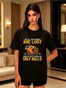 Women's 180g Short-Sleeved T-Shirt. Not All Who Wander Are Lost. Ball Print T-Shirt. Casual Summer Top For Everyday Wear. Perfect Gift For Couples, Family Gatherings, And Company Team-Building Activities. - Unisex Loose-Fitting Cotton Short-Sleeved Crew Neck T-Shirt, Urban Vintage Style. - 黑色 - 查看 7