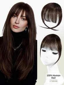 DNE HAIR 100%健康原生真人髮接髮 無瀏海 #2深棕色，自然輕盈瀏海髮片，柔軟絲滑親膚，不掉髮不打結，無縫隱形設計，易安裝易拆卸，可重複長期使用，適合女性女孩初學者，日常妝容、度假、街頭風、婚禮髮型造型轉換 - S2 - 查看 6