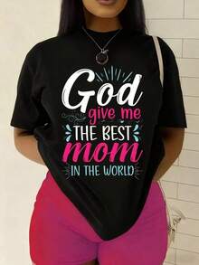 Camiseta Y2K God give me the best mom in the world diseño exclusivo para las mamás modernas perfecta para cualquier ocasión regalo ideal para el Día de las Madres moda única y divertida disponible en talla única elegancia y estilo para mostrar el amor hacia mamá - Negro - Ver 12