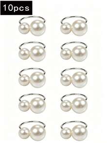1-50pcs High-End Hotel Restaurant Table Decor Large And Small Pearl Napkin Rings, Suitable For Wedding, Holiday Table Decoration - Silver - View 15