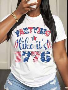 Camiseta de Mujer para el Día de la Independencia, Diseño Patriótico Similar al de la Bandera Americana de 1776 para la Celebración del 4 de Julio - Blanco - Ver 2