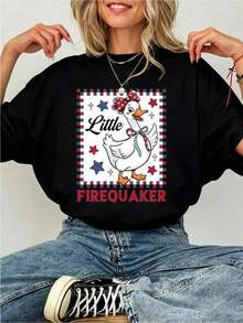 Camiseta con Gráfico Patriótico de Patito Firequaker, 100% Algodón, Manga Corta, Suave y Transpirable, Ropa para el 4 de Julio para Mujer, Regalo Clásico para Celebración del Día de la Independencia, Ropa Fresca de Verano para Mujer - Negro - Ver 6