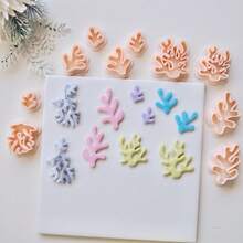 2pcs/Set Coral Shaped Polymer Clay Cutters For Earrings & Jewelry Making, Summer Ocean Series Soft Pottery Clay Molds For Pendant & Necklace Decoration Handmade, Embossing Coral Reef Earring Cutter Set - Beige - View 3