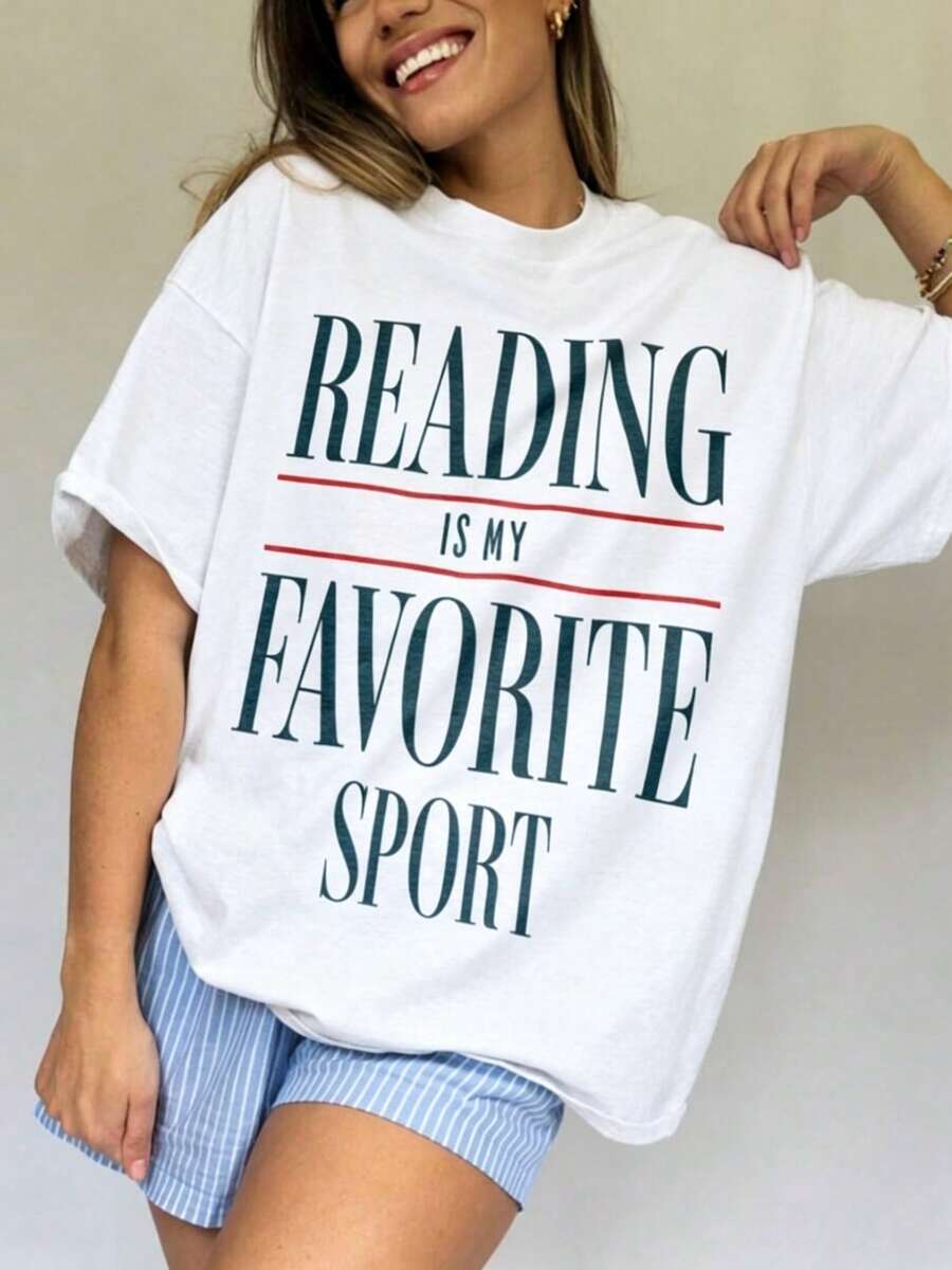 Camiseta Vintage "La Lectura Es Mi Deporte Favorito", Camiseta Literaria, Regalo para Lectores, Regalo para Profesores de Inglés, Camiseta para Ratones de Lectura, Camiseta de Bibliotecario, Amante de los Libros, Camiseta de Algodón Grueso de Manga Corta, Estampada con Gráficos, Casual para Mujer - Blanco - Ver 1