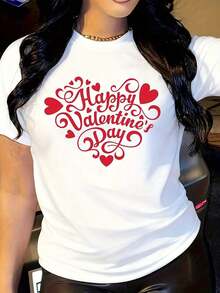 Camiseta Estampada para Mujer para el Día de San Valentín - Negra con Diseño de Corazón Rojo y Letras, Manga Corta, Cuello Redondo, Estilo Casual, Semi-Transparente, Lavable a Máquina, Ajuste Cómodo para Todas las Temporadas, Camisetas para el Día de San Valentín, Ropa de Regalo Romántico, Camiseta con Diseño Festivo, Tela Ligera Adecuado como regalo. playera de mujer. blusas>elegantes. boho chic,Top de mujer suave, transpirable y cómodo, ideal para primavera, verano y otoño, perfecto para vacaciones, viajes y uso diario. - Blanco - Ver 6