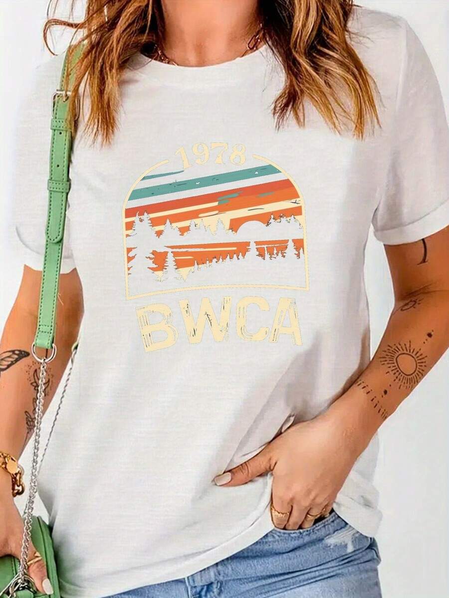 Playeras de Mujer de Algodón Oversize Moda 2026 BWCA East 1978 Vintage, Camiseta de Mujer Cómoda, Suave, Simple para Uso Diario, Top de Manga Corta - Blanco - Ver 1