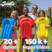 JAMBO - Tobogán acuático extra largo de 31.5 pies y 2 tablas de bodyboard, resistente salpicaduras y tobogán con almohadilla inflable para choques, aspersor de juguete de agua de verano, diversión de - Doble carril - Ver 4
