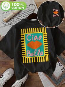 Playeras de mujer con estampado gráfico, camiseta de manga corta con cuello redondo, top casual para verano y primavera, ropa de mujer, blusas casuales para dama. - Negro - Ver 7