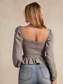 Blusa de manga larga con cuello de corazón, volantes y estampado floral, para otoño, invierno, uso casual, estilo occidental, bohemio - Rosa Pálido - Ver 2