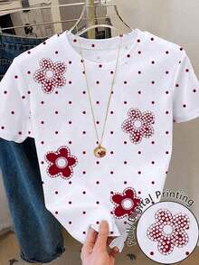 Camiseta de manga corta de cuello redondo casual con estampado de rayas y bloques de color para mujer, verano - Multicolor - Ver 4