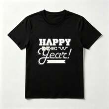 Texto Festivo Playera de Algodón Negro Estilo Clásico para Año Nuevo - Negro - Ver 1