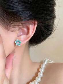 1 Pair Fashionable Artistic Fresh Sweet Cute Camellia Flower Stud Earrings, Suitable For Teenage Girls Daily And Holiday Wear - Camellia F - View 3