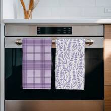2PCS Kitchen Towels Hand-Painted Purple Plaid Lavender Pattern Print 40*60cm Soft Healing Rectangular Microfiber Kitchen Towels, Dishcloths, Tablecloths, Hand Towels, Kitchen Decor, Home Decor, Neighbor Housewarming Gift, Perfect For Kitchen And Bathroom Use, Suitable For Housewives And Family Gathering Gifts, High Cost-Performance, Home Essential - Purple - View 5