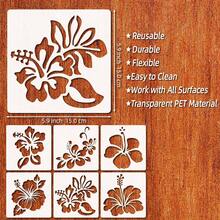 6pcs Hibiscus Flower Pattern Stencils, 5.9 Inch Reusable Plastic Floral Templates For Wood Sign Painting, Journals, Scrapbooks, Canvas Home Decor DIY Art Projects - Hibiscus - View 3
