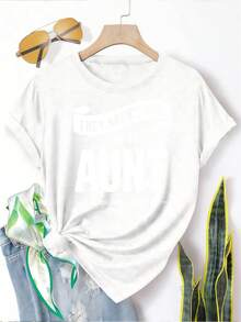 Camiseta de manga corta de diseño casual con estampado de tía, perfecta para reuniones familiares. Suave y transpirable, agradable al tacto, corte ajustado, versátil. La tela se seca rápidamente, es fresca y no se pega. - Blanco - Ver 6
