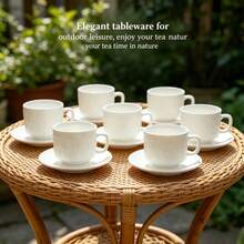 6pcs/Set Home Use Rhinestone Embossed White Porcelain Coffee Cup & Saucer Set, Dishwasher & Microwave Afternoon Tea Cups - Multicolor - View 2