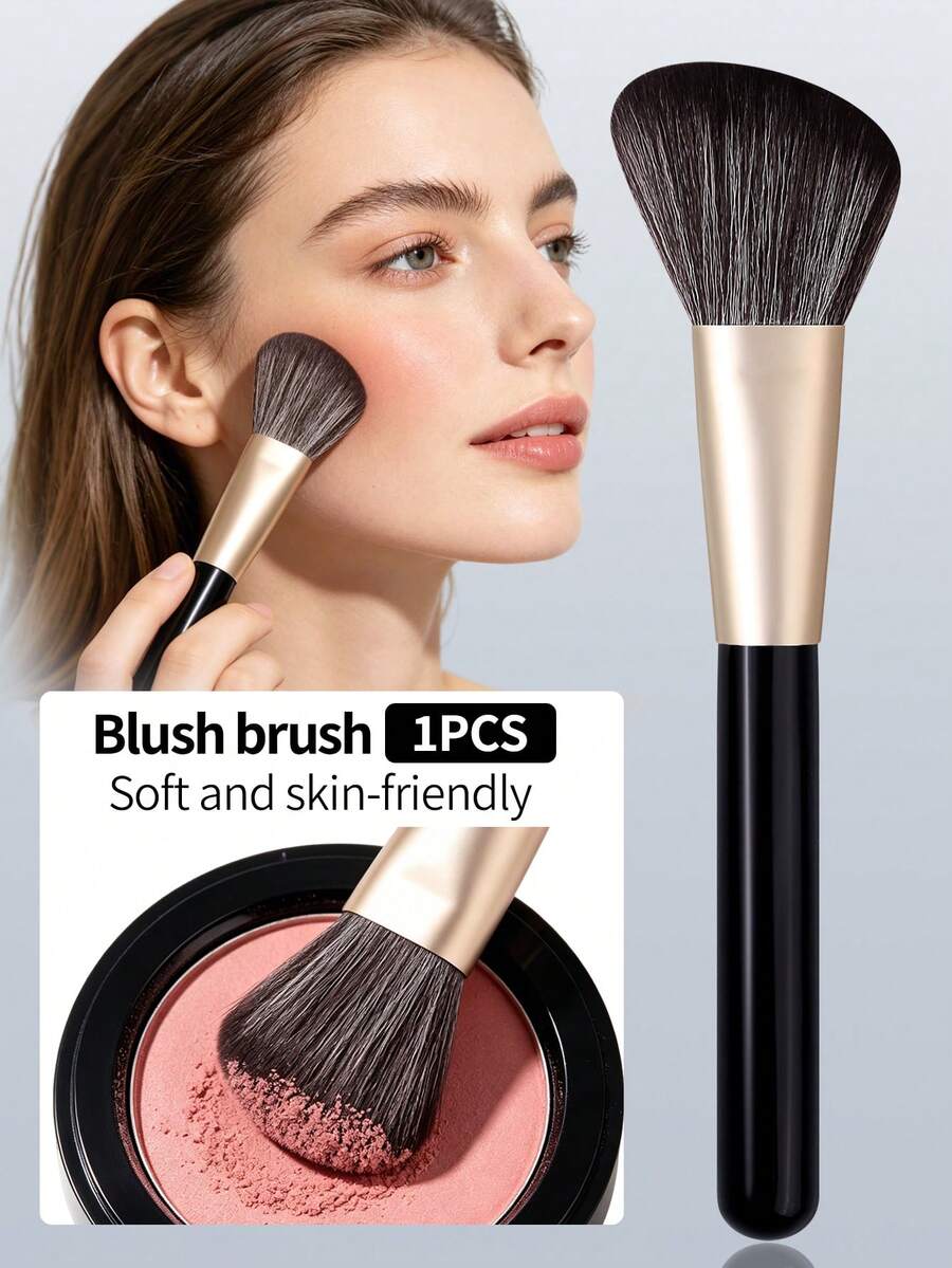 1 cọ trang điểm tạo khối góc cạnh, cọ má hồng lông mềm, cọ phấn phủ, cọ trang điểm mặt cầm tay, dụng cụ làm đẹp đa chức năng.