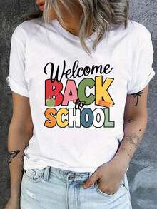 playeras de mujer algodon Camiseta de Confort para Mujer Bienvenida de Vuelta >ropa - Blanco - Ver 7