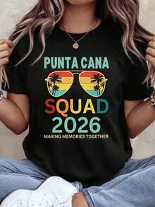 1 pieza Camiseta "Punta Cana Squad 2026 Making Memories Together Tropical Vacation" para Mujer y Hombre, Regalo para Viajes en Grupo, Atuendo para Fiesta de Playa de Verano, 180g Algodón 100%. - Negro - Ver 12