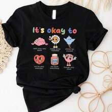"It's OK To Feel This Way" T-Shirt, Mental Health Awareness T-Shirt, "Feelings Matter" T-Shirt, Therapeutic Support T-Shirt, Summer T-Shirts For Teens, Oversized T-Shirt For Women, Short Sleeve Crew Neck Loose Fit T-Shirt For Women, Suitable For Summer, 100% Cotton. - 白色5 - 查看 3