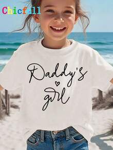 Camiseta de Verano Casual Versátil con Estampado de Corazón y Letras 'Daddy's Girl', Ropa para Damas, Camisetas Estampadas, Tops de Verano, Ropa Elegante para Mujer - Blanco - Ver 8
