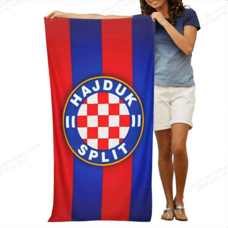 克罗地亚斯普利特 Hajduk 国旗沙滩巾 - 速干超柔软纤维,热带花卉图案,轻便吸水,适合游泳、健身、瑜伽 - 完美的旅行伴侣 - A - 查看 1