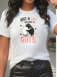 Camiseta de mujer linda y divertida con diseño de ratas abrazándose y texto "Solo una chica que ama a las ratas", perfecta para amantes de los animales y entusiastas de las ratas, ideal para uso casual en primavera y verano, un gran regalo para amigos y familiares que aman las ratas. - Blanco - Ver 6