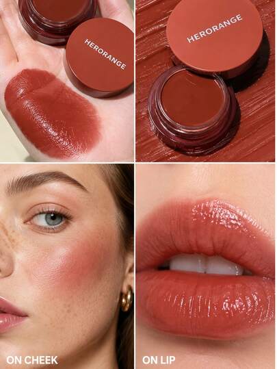 Rubor en crema para labios y mejillas sedoso y difuminable de HERORANGE, de textura suave y lisa, fácil de difuminar, hidratante, con un sonrojo natural y favorecedor, apto para uso diario, citas, fiestas y días festivos