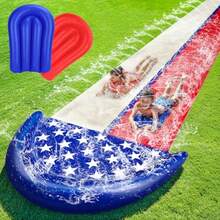 Toy Life - Toboganes de agua gigantes con bandera americana para niños de 20 pies, toboganes de agua con 2 tablas de bodyboard, 2 carriles, juguetes de verano con rociador integrado para patio trasero - Tobogn acutico inflable con bandera - Ver 8
