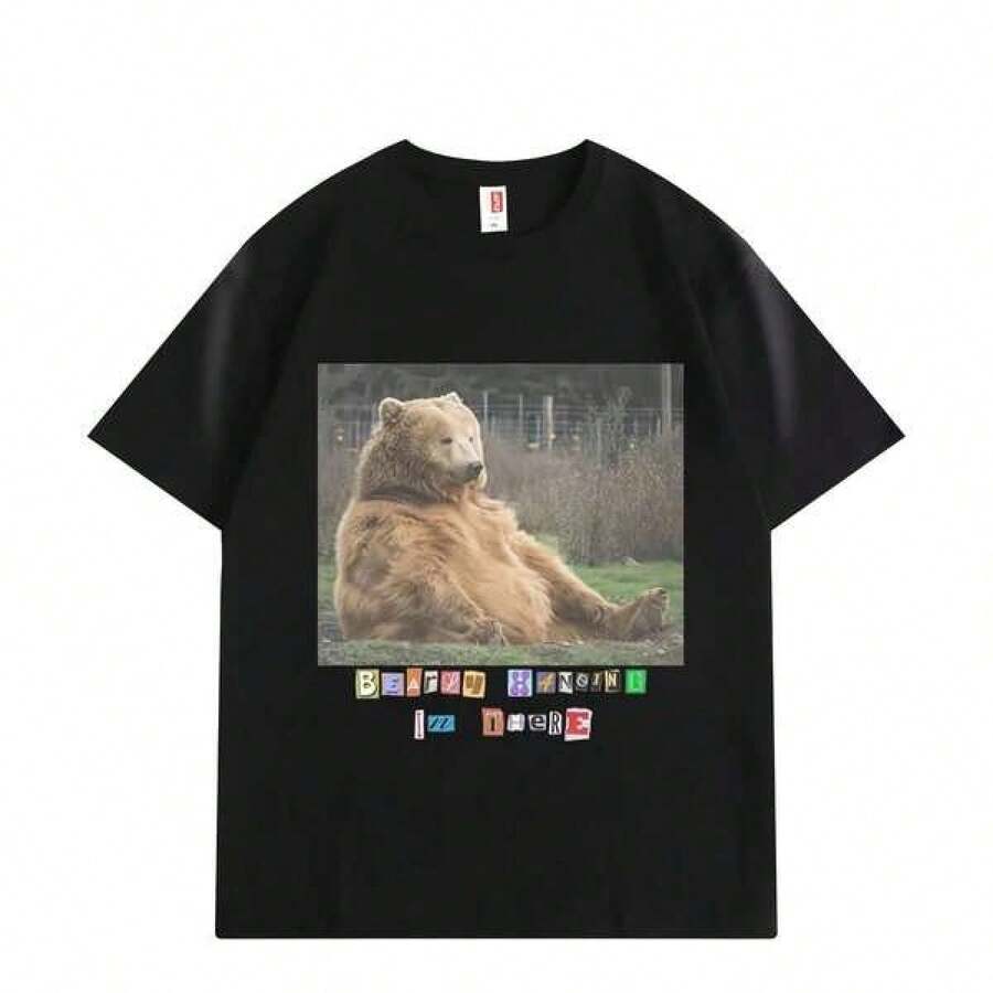Camiseta de Moda Y2K con Meme de Oso Divertido para Salud Mental, Ropa de Verano de Manga Corta para Hombre y Mujer - Negro - Ver 1