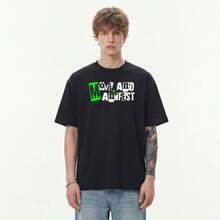Boy Camiseta De Manga Corta Con Estampado Textual De AlgodóN Puro, Verano 2026, Nueva, Corte Holgado, Tejido Grueso Para Hombre - Blanco - Ver 10