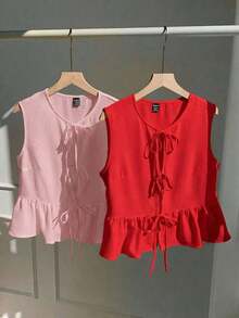 2 piezas Blusas de verano de moda 2026 para mujeres, para vacaciones, primavera, Día de San Valentín, salir, verano, primavera, Día de San Valentín, carnaval, playa, fiesta de cumpleaños, boda, salir.Top sin mangas rojo, top sin mangas rosa, - Multicolor 13 - Ver 5
